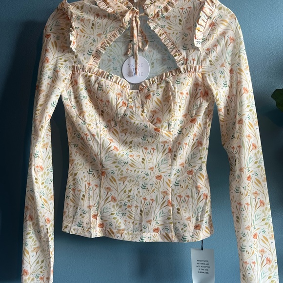 Floral Ruffle Long Sleeve Blouse - Cream and Orange - Picture 1 of 1